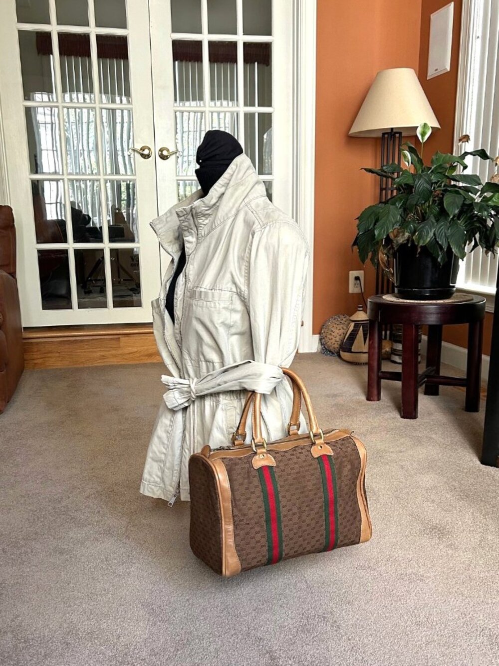 GUCCI Monogram Vintage Web Boston Bag Brown Tan Rare - Picture 2 of 15